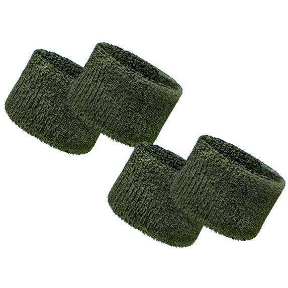 COUVER 2.5 Inch Solid Terry Cotton Athletic Sweat Wristbands Army Green 2 Pairs (Mens)