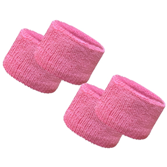COUVER 2.5 Inch Solid Terry Cotton Athletic Sweat Wristbands Pink 2 Pairs (Mens)