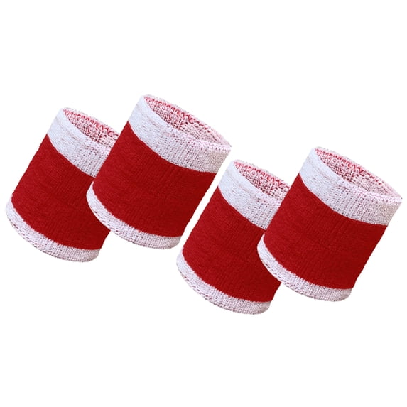 COUVER 3 Inch Striped Terry Cotton Athletic Sweat Wristbands Heather White Red 2 Pairs (Mens)