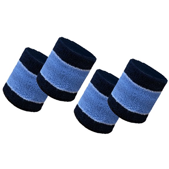 COUVER 3 Inch Striped Terry Cotton Athletic Sweat Wristbands Navy Carolina Blue 2 Pairs (Mens)