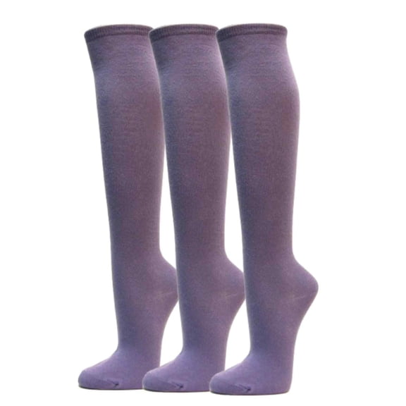 COUVER Womens Plain Striped Cotton Knee High Socks Lavender Medium 3 Pairs