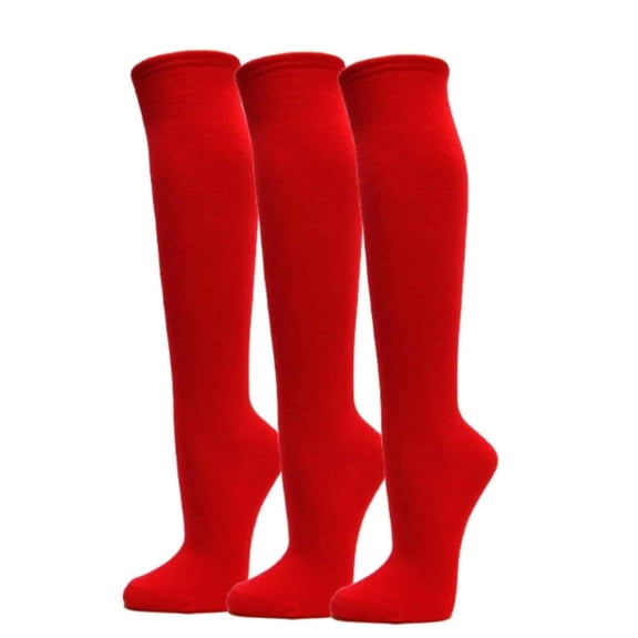 COUVER Womens Plain Striped Cotton Knee High Socks Red Medium 3 Pairs