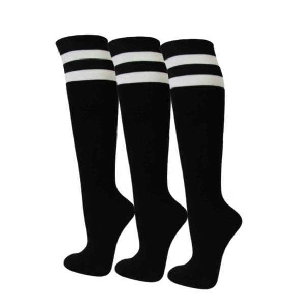 COUVER Womens Plain Striped Cotton Knee High Socks Black Medium 3 Pairs