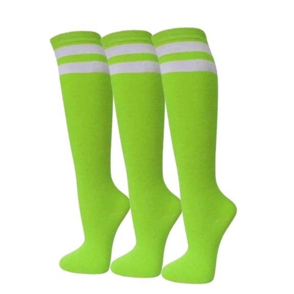 COUVER Womens Plain Striped Cotton Knee High Socks Bright Lime Green Medium 3 Pairs