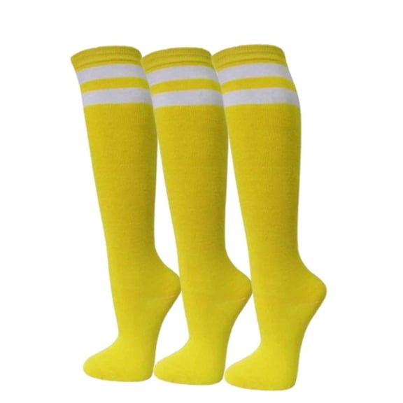 COUVER Womens Plain Striped Cotton Knee High Socks Bright Yellow Medium 3 Pairs