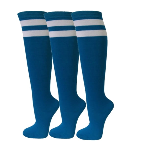 COUVER Womens Plain Striped Cotton Knee High Socks Turquoise Medium 3 Pairs