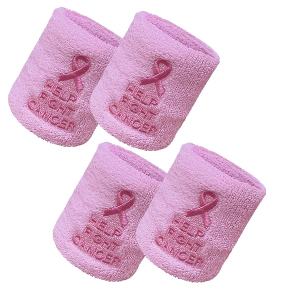 COUVER 4 Inch Embroidered Breast Cancer Ribbon Light Pink HFC Athletic Wristbands 2 Pairs (Unisex)