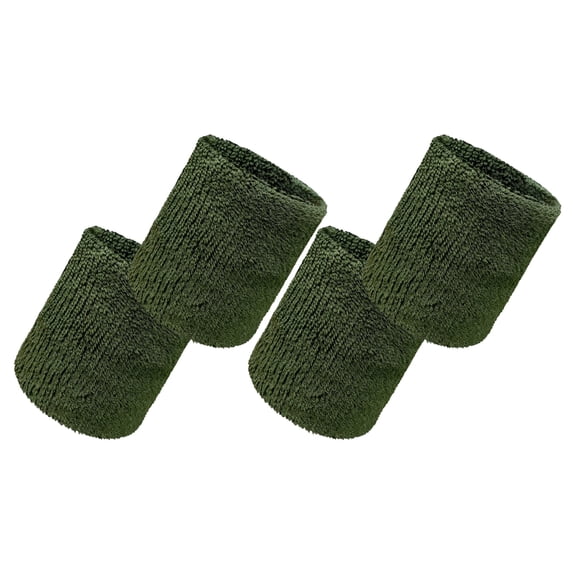 COUVER 4 Inch Solid Terry Cotton Athletic Sweat Wristbands Army Green 2 Pairs (Mens)