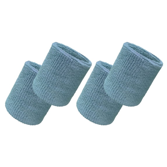 COUVER 4 Inch Solid Terry Cotton Athletic Sweat Wristbands Carolina Blue 2 Pairs (Mens)
