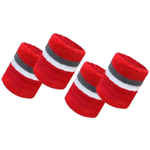 COUVER 4 Inch Striped Terry Cotton Athletic Sweat Wristbands Red Charcoal Red 2 Pairs (Mens)