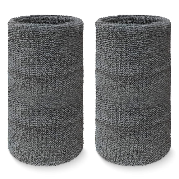 COUVER 6 inch Extra Long Thick Sports Wristband / Sweatband, Charcoal (2 Piece)