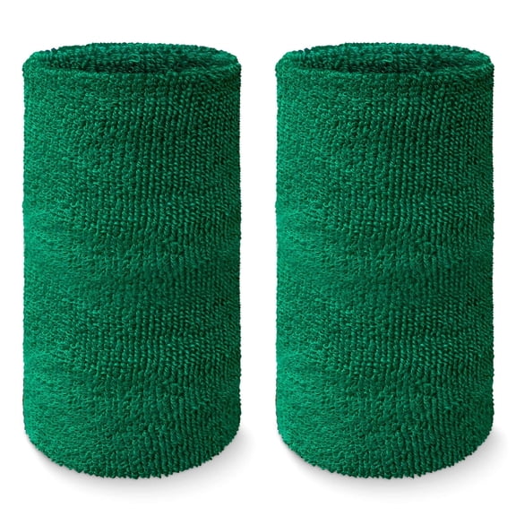 COUVER 6 inch Extra Long Thick Sports Wristband / Sweatband, GREEN (2 Piece)