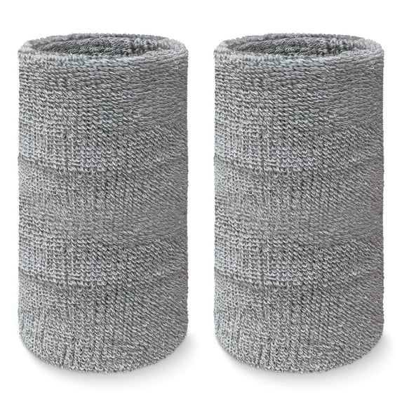 COUVER 6 inch Extra Long Thick Sports Wristband / Sweatband, LIGHT GRAY (2 Piece)