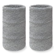 COUVER 6 inch Extra Long Thick Sports Wristband / Sweatband, LIGHT GRAY 2 Piece