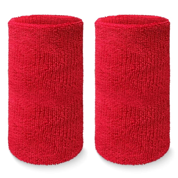 COUVER 6 inch Extra Long Thick Sports Wristband / Sweatband, RED (2 Piece)