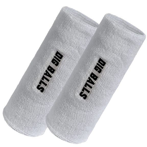 COUVER 9 Inch Extra Long Terry Cotton Athletic Volleyball Wrist Sweatbands, Solid White and Black, 1 Pair (Unisex)