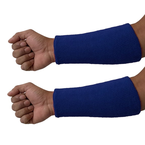 COUVER 9 Inch Extra Long Thick Terry Cotton Athletic Wristbands Blue 1 Pair (Unisex)