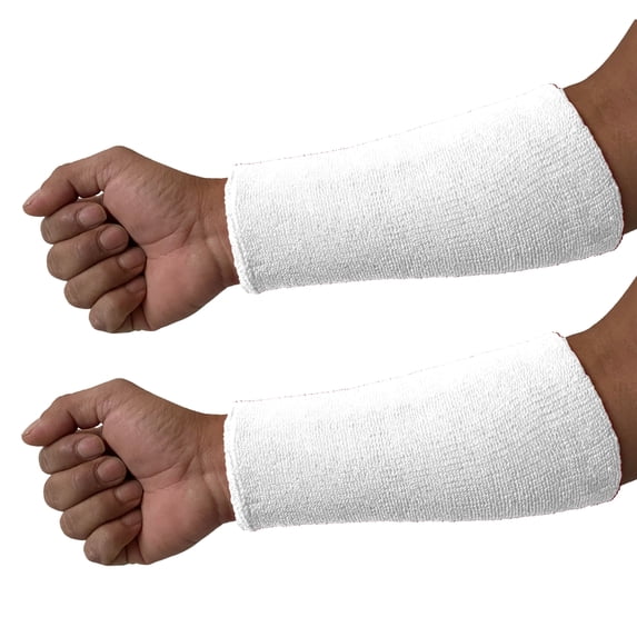 COUVER 9 Inch Extra Long Thick Terry Cotton Athletic Wristbands White 1 Pair (Unisex)