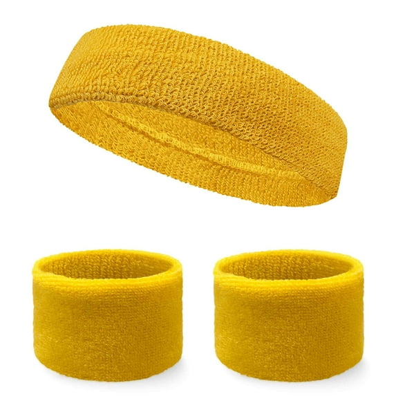 COUVER Athletic Sports Sweatbands Set (Headband & 2pcs Wristbands), Yellow, One Size
