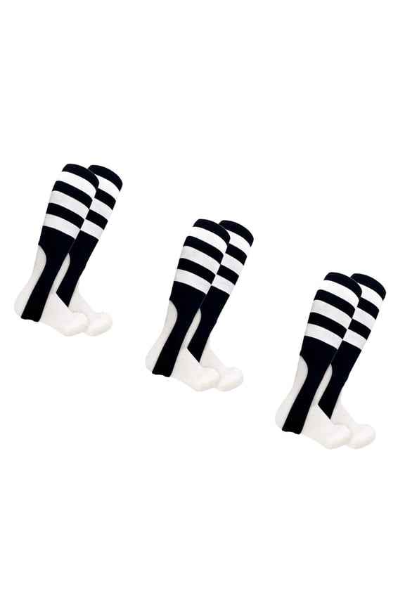 Baseball Softball Stirrup Socks Plain Stripes for Boys Girls Men Women Youth Adult Teams, Black/White, Medium, 3 Pairs Set