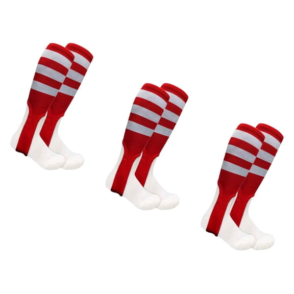 COUVER Baseball Softball Stirrup Socks Plain Stripes for Boys Girls Men Women Youth Adult Teams, Red/White, Medium, 3 Pairs Set