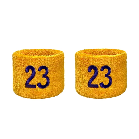 COUVER Basketball Star Golden Yellow Wristband with Laker Purple Number 23, 2.5 Inch, 1 Pair