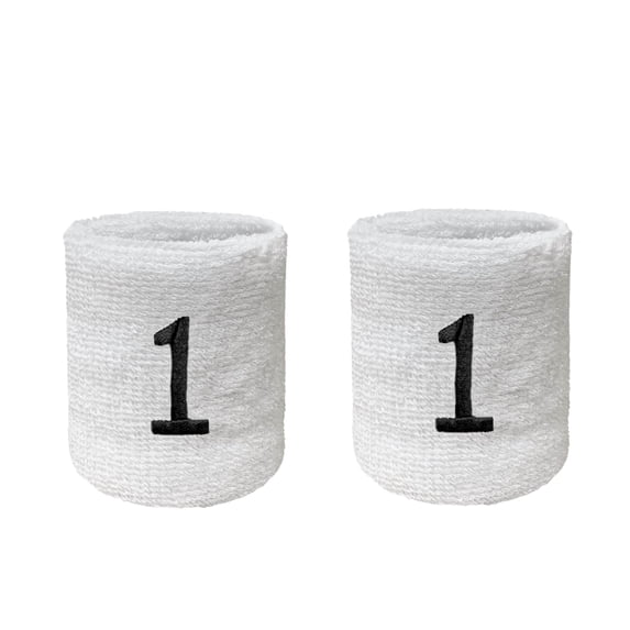 COUVER Basketball Star White Wristband with Black Number 1, 4 Inch, 1 Pair