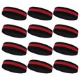 thumbnail image 1 of COUVER Black Striped Terry Cloth 2 Colors Sweat Headbands, 12PCS Bulk Set, Black/Red/Black, 1 of 7