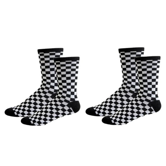 COUVER Black and White Cotton Checkered Mid Calf Crew Socks 2 Pack Women's