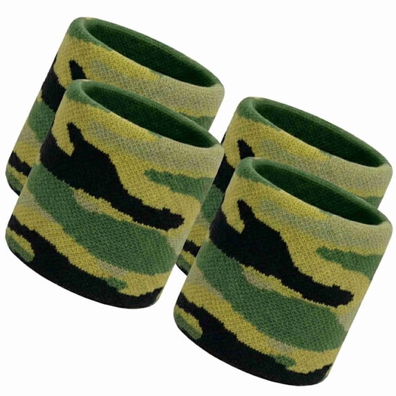 COUVER Camouflage Athletic Sweatband Wristbands Green Yellow 2 Pairs (4 Count)