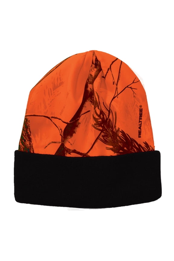 Camouflage Hunting Knit Cap with Acrylic Lining, Cotton Blend, 12 inch, ALL PURPOSE BLAZE ORANGE/BLACK