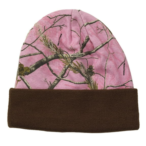 COUVER Camouflage Hunting Knit Cap with Acrylic Lining, Cotton Blend, 12 inch, ALL PURPOSE PINK/BROWN