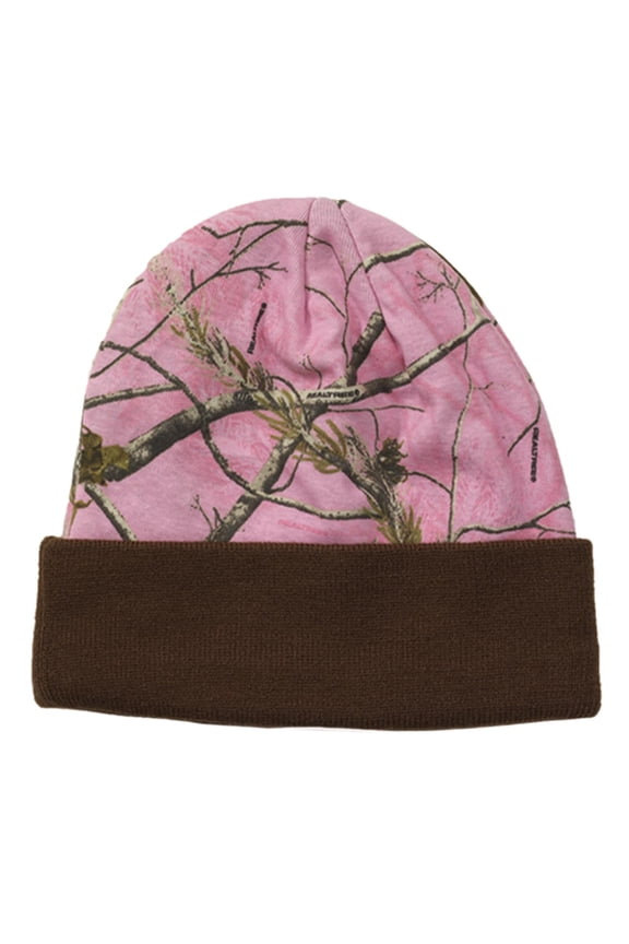 Camouflage Hunting Knit Cap with Acrylic Lining, Cotton Blend, 12 inch, ALL PURPOSE PINK/BROWN
