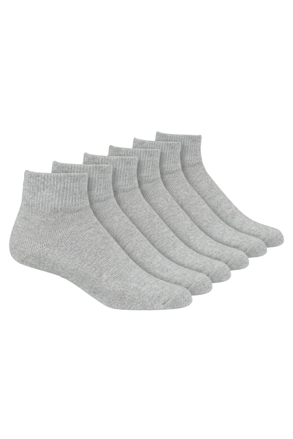 Cotton Non-Binding Ankle Socks, Cushion Sole 6 Pack, Light Gray, Size 9-11