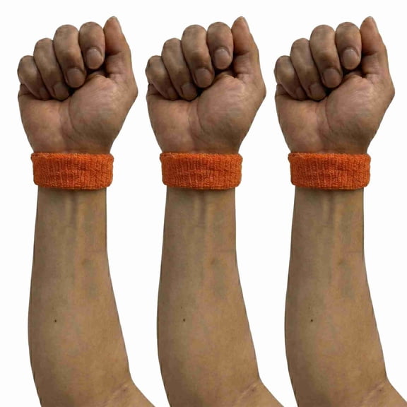 COUVER Cotton Terry Sports Wristbands, 1 Inch, 3 Pairs, Solid Dark Orange