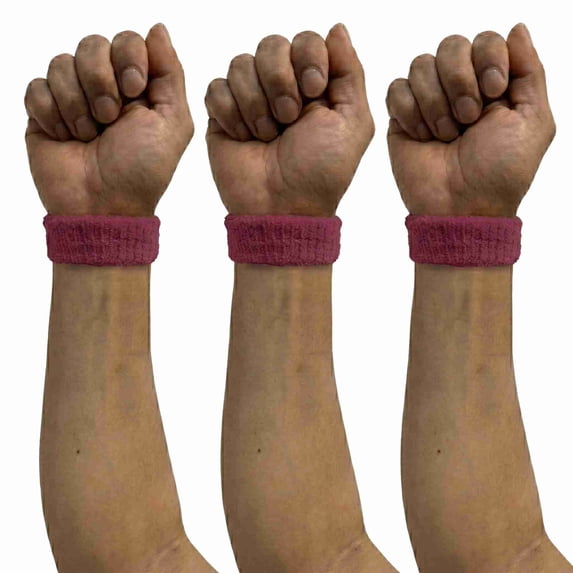 COUVER Cotton Terry Sports Wristbands, 1 Inch, 3 Pairs, Solid Hot Pink