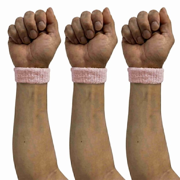 COUVER Cotton Terry Sports Wristbands, 1 Inch, 3 Pairs, Solid Light Pink