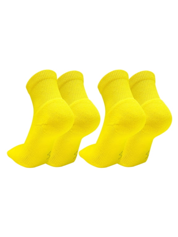 Cushioned Athletic Crew Socks 2 Pairs, Bright Yellow, Medium