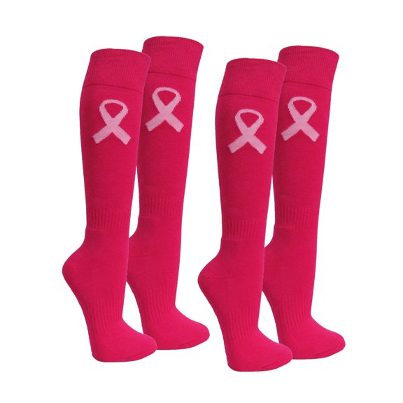 COUVER Cushioned Athletic Knee High Sports Socks Hot Pink w Ribbon 2 Pairs Size Small (Mens)