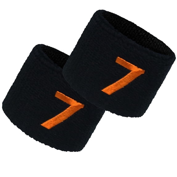 COUVER Embroidered Orange Number 7 Black Terry Cotton Athletic Wristbands 1 Pair (Mens)