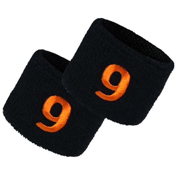 COUVER Embroidered Orange Number 9 Black Terry Cotton Athletic Wristbands 1 Pair (Mens)