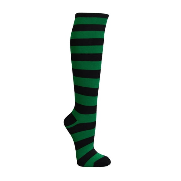 COUVER Women 1" Stripe Fashion Costume Knee High Socks, Black / Green, 1 Pair, 9-11