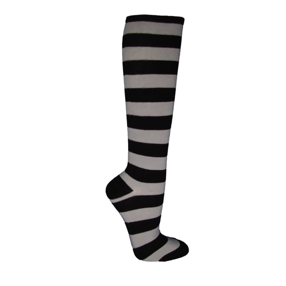 COUVER Women 1" Stripe Fashion Costume Knee High Socks, Black / Light Gray, 1 Pair, 9-11
