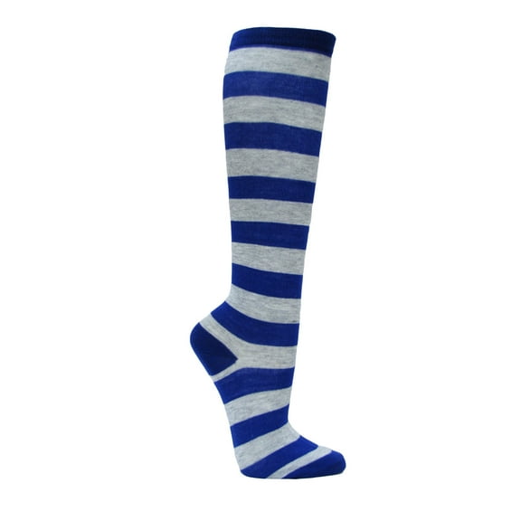 COUVER Women 1" Stripe Fashion Costume Knee High Socks, Blue / Light Gray, 1 Pair, 9-11