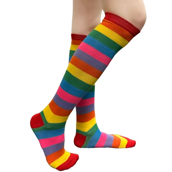 COUVER Women 1" Stripe Fashion Costume Knee High Socks, Red / Rainbow, 9-11, 1 Pair