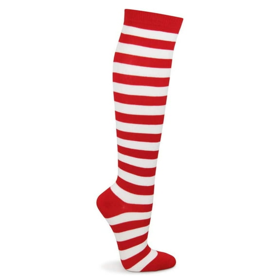 COUVER Women 1" Stripe Fashion Costume Knee High Socks, Red / White, 1 Pair, 9-11