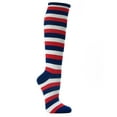 thumbnail image 1 of COUVER Women 0.5" Stripe Fashion Costume Knee High Socks, Blue / White / Red, 1 Pair, 9-11, 1 of 6