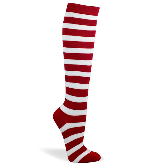 COUVER Women 0.5" Stripe Fashion Costume Knee High Socks, Red / White, 1 Pair, 9-11