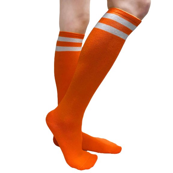 COUVER Women's Cotton 2 Striped Knee High Fashion Tube Socks, Dark Orange / White, 1 Pair