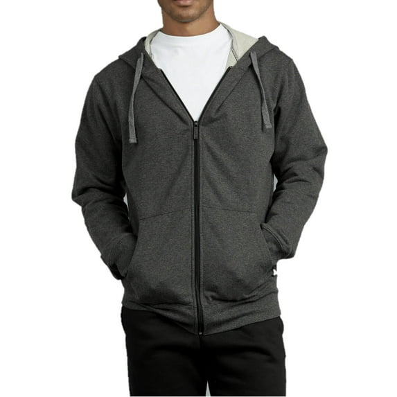 COUVER Men's Active Casual 100% Cotton Terry Zipper Hoodie, Charcoal Grey M, 1 Count, 1 Pack